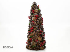 Albero c/bacche e pigne innev. H53cm