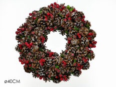 Ghirlanda c/bacche e pigne innev. H?40cm