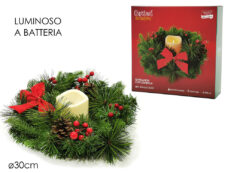 Partacandele con Pigne e Bacche Rosse e Luci