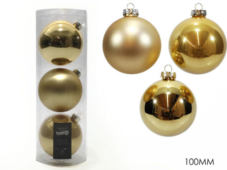 Set 3 palle vetro 100mm oro ass