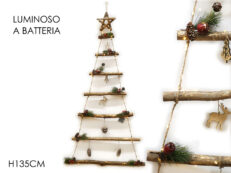 Appendere Natalizio in legno con Bacche e Pigne Led 135 cm