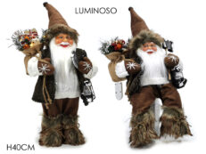 Babbo Luminoso con musica e vestito Marrone H40