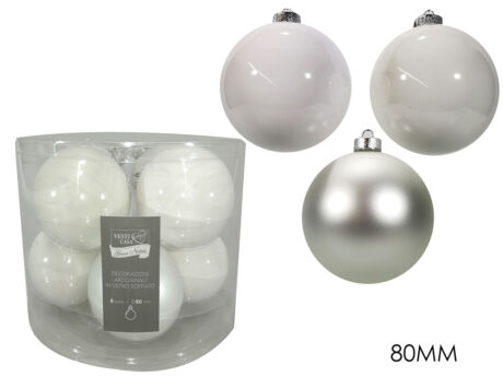 Set 8 palle vetro 80mm bianco ass