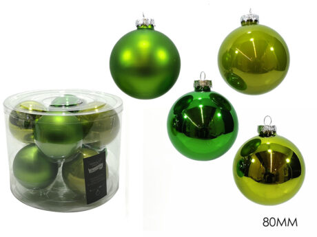 Set 8 Palle Vetro 80Mm Verde Assortite