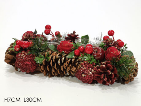 Portacandela Con Bacche Rosse 2P. 30Cm
