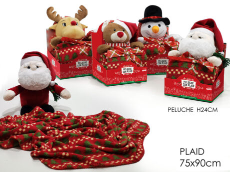 Plaid 75X90Cm Con Peluche Personaggio Natalizio 4 modelli differenti