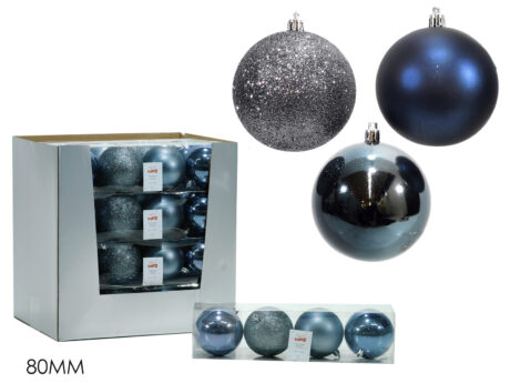 Set di 4 sfere natalizie blu — 80 mm