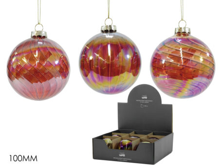 Sfera natalizia in vetro BGC rossa iridescente — 100 mm