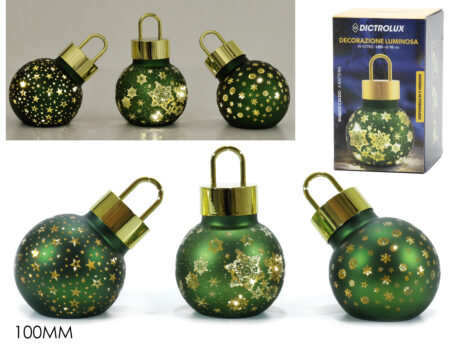 Palla Vetro 100Mm Verde B/O Luce 3Ass