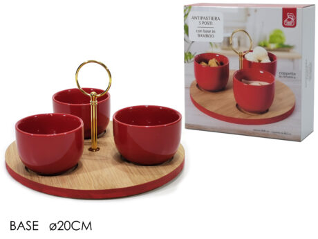 Set 3 Antipastiere Rosse C/Base Bamboo